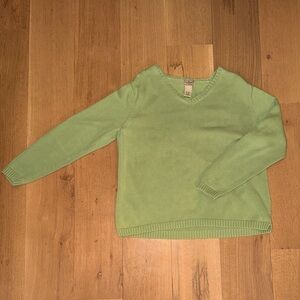 L.L. Bean Women’s Cotton V-Neck Sweater XL Green Knit Pullover